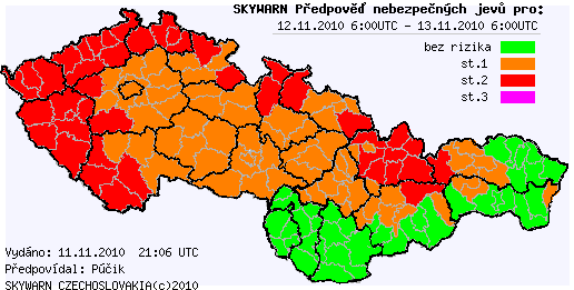 Předpověď nebezpečných jevů na 12.11.2010