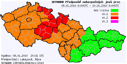 Předpověď nebezpečných jevů na 9.1.2010