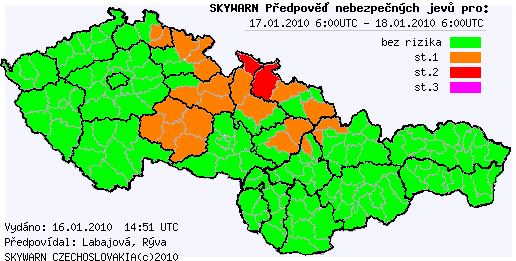 Předpověď nebezpečných jevů na 17.1.2010