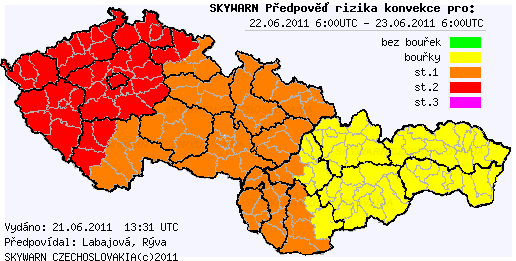 Předběžná předpověď konvektivních bouří na 22.6.2011