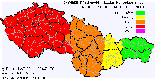 Předběžná předpověď konvektivních bouří na 13.7.2011