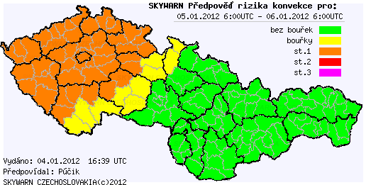 Předběžná předpověď konvektivních bouří na 5.1.2012