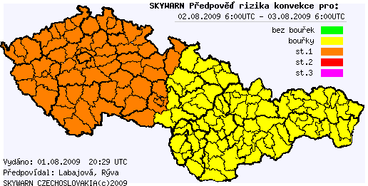 Předpověď konvektivních bouří na 2.8.2009